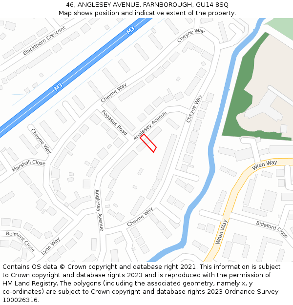 46, ANGLESEY AVENUE, FARNBOROUGH, GU14 8SQ: Location map and indicative extent of plot