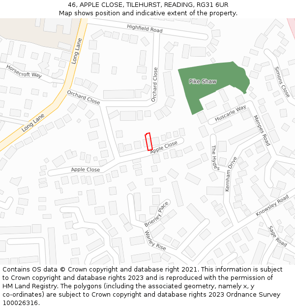 46, APPLE CLOSE, TILEHURST, READING, RG31 6UR: Location map and indicative extent of plot
