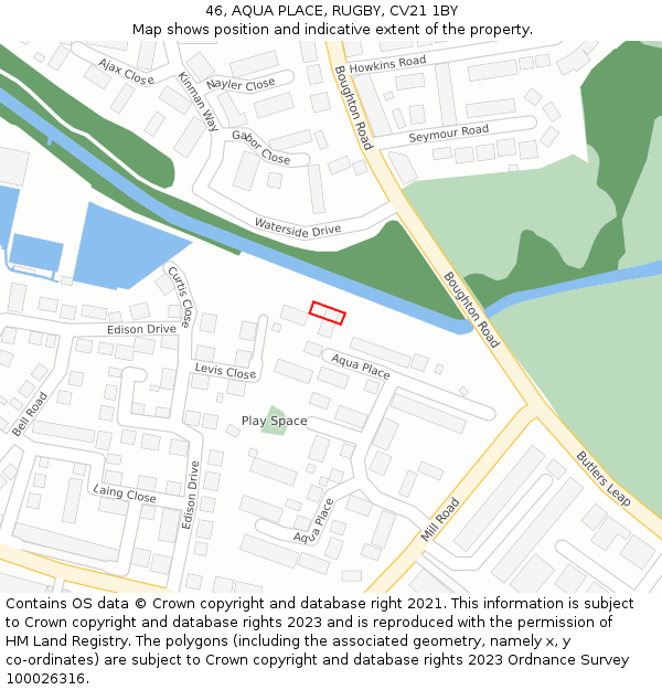 46, AQUA PLACE, RUGBY, CV21 1BY: Location map and indicative extent of plot
