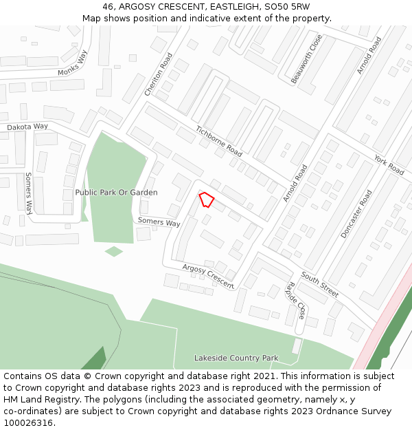 46, ARGOSY CRESCENT, EASTLEIGH, SO50 5RW: Location map and indicative extent of plot