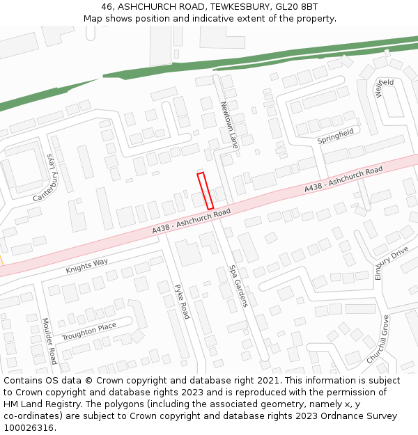 46, ASHCHURCH ROAD, TEWKESBURY, GL20 8BT: Location map and indicative extent of plot