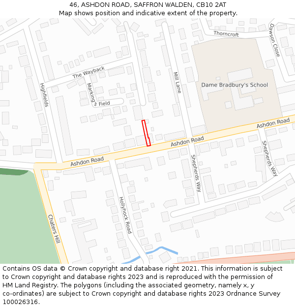 46, ASHDON ROAD, SAFFRON WALDEN, CB10 2AT: Location map and indicative extent of plot