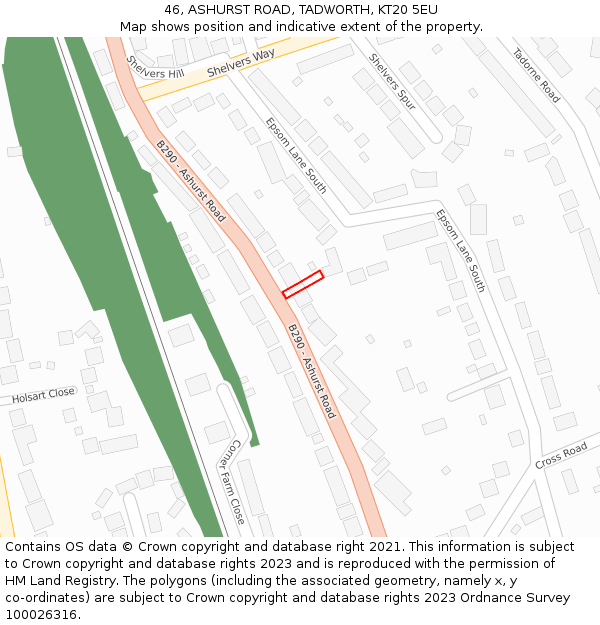 46, ASHURST ROAD, TADWORTH, KT20 5EU: Location map and indicative extent of plot