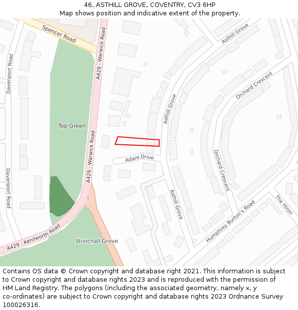 46, ASTHILL GROVE, COVENTRY, CV3 6HP: Location map and indicative extent of plot