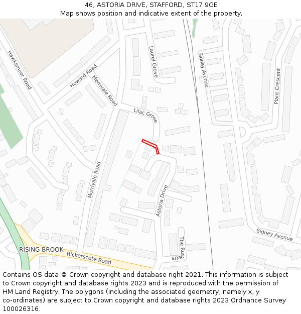 46, ASTORIA DRIVE, STAFFORD, ST17 9GE: Location map and indicative extent of plot