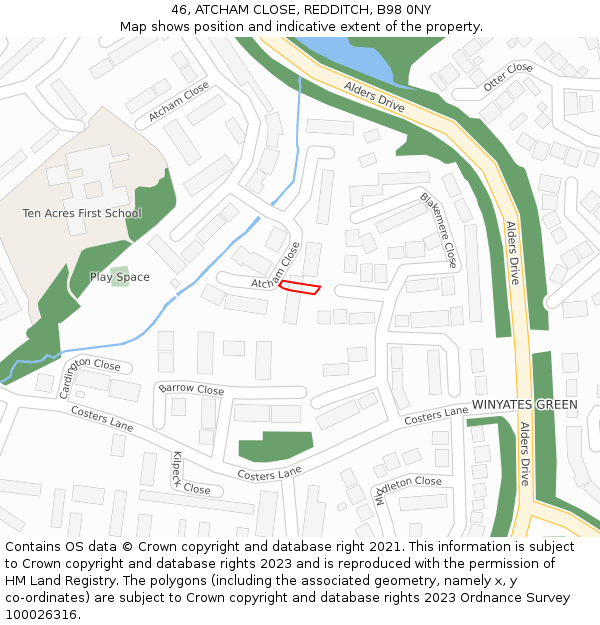 46, ATCHAM CLOSE, REDDITCH, B98 0NY: Location map and indicative extent of plot