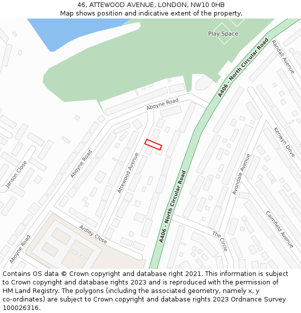 46, ATTEWOOD AVENUE, LONDON, NW10 0HB: Location map and indicative extent of plot