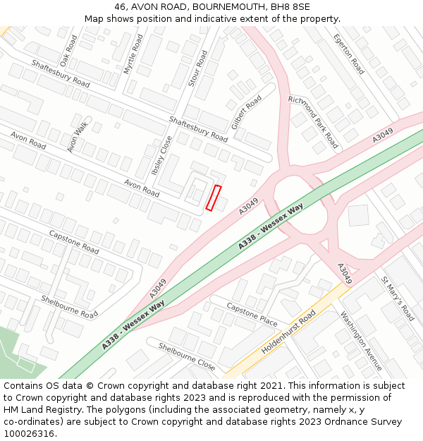46, AVON ROAD, BOURNEMOUTH, BH8 8SE: Location map and indicative extent of plot