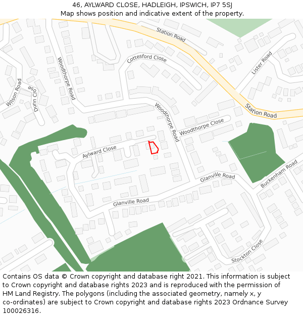 46, AYLWARD CLOSE, HADLEIGH, IPSWICH, IP7 5SJ: Location map and indicative extent of plot