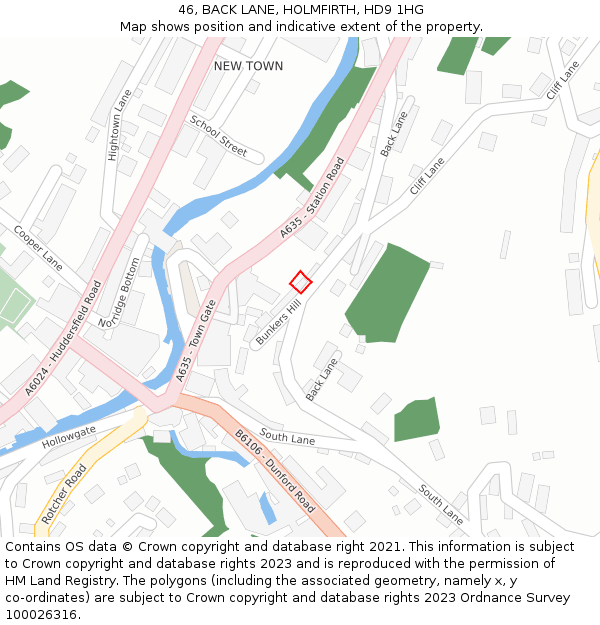 46, BACK LANE, HOLMFIRTH, HD9 1HG: Location map and indicative extent of plot