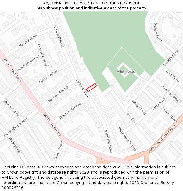 46, BANK HALL ROAD, STOKE-ON-TRENT, ST6 7DL: Location map and indicative extent of plot