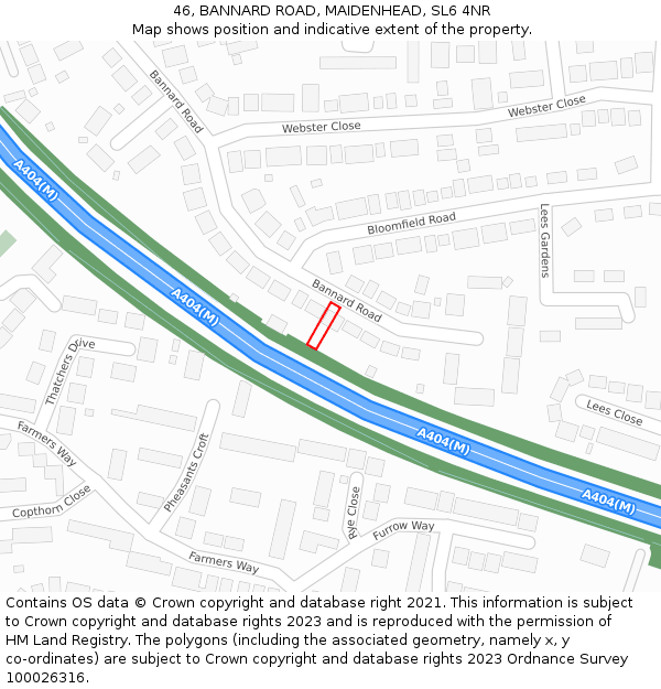 46, BANNARD ROAD, MAIDENHEAD, SL6 4NR: Location map and indicative extent of plot