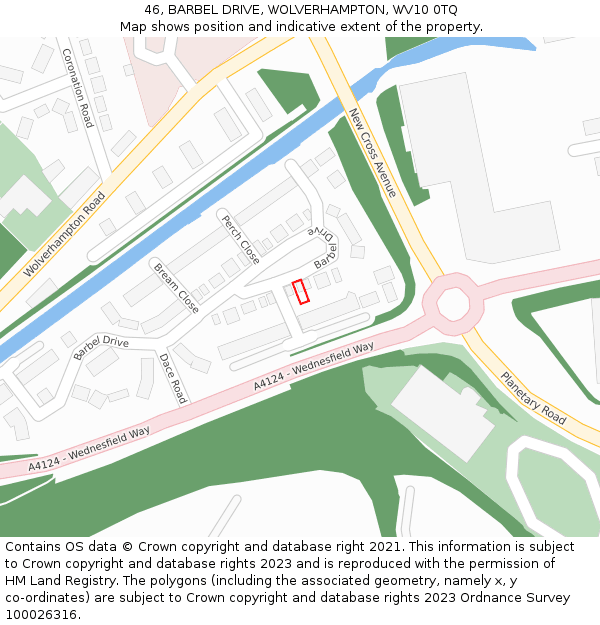 46, BARBEL DRIVE, WOLVERHAMPTON, WV10 0TQ: Location map and indicative extent of plot