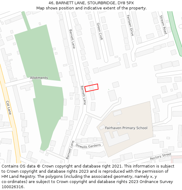 46, BARNETT LANE, STOURBRIDGE, DY8 5PX: Location map and indicative extent of plot