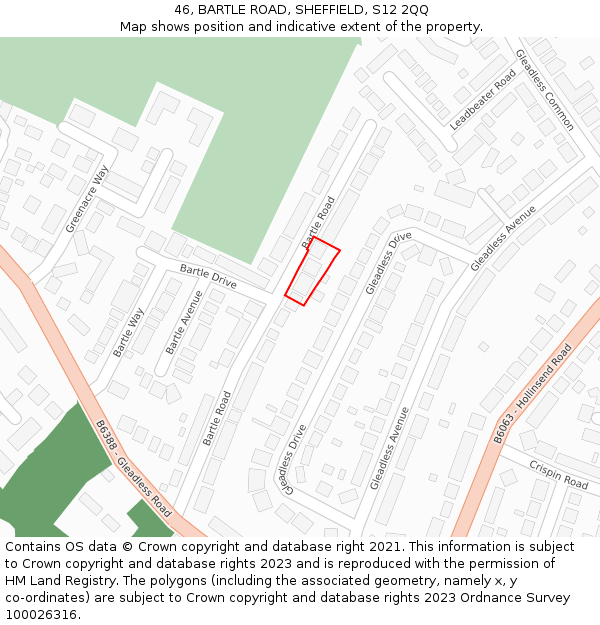 46, BARTLE ROAD, SHEFFIELD, S12 2QQ: Location map and indicative extent of plot