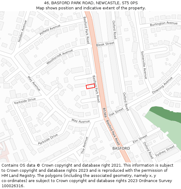 46, BASFORD PARK ROAD, NEWCASTLE, ST5 0PS: Location map and indicative extent of plot