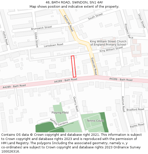 46, BATH ROAD, SWINDON, SN1 4AY: Location map and indicative extent of plot