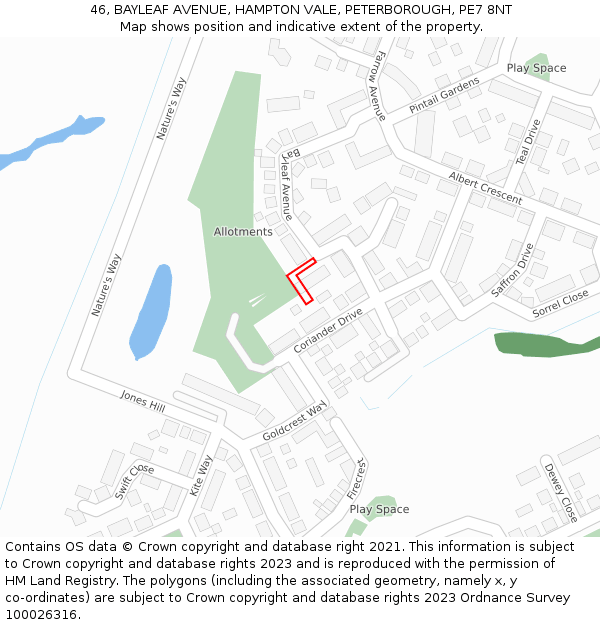 46, BAYLEAF AVENUE, HAMPTON VALE, PETERBOROUGH, PE7 8NT: Location map and indicative extent of plot