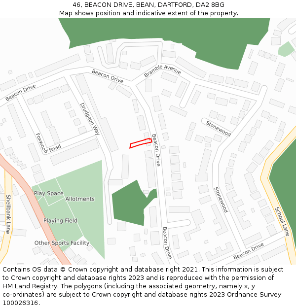 46, BEACON DRIVE, BEAN, DARTFORD, DA2 8BG: Location map and indicative extent of plot