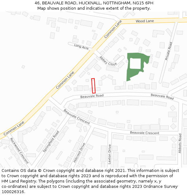 46, BEAUVALE ROAD, HUCKNALL, NOTTINGHAM, NG15 6PH: Location map and indicative extent of plot