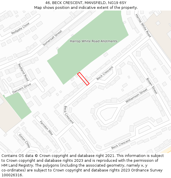 46, BECK CRESCENT, MANSFIELD, NG19 6SY: Location map and indicative extent of plot