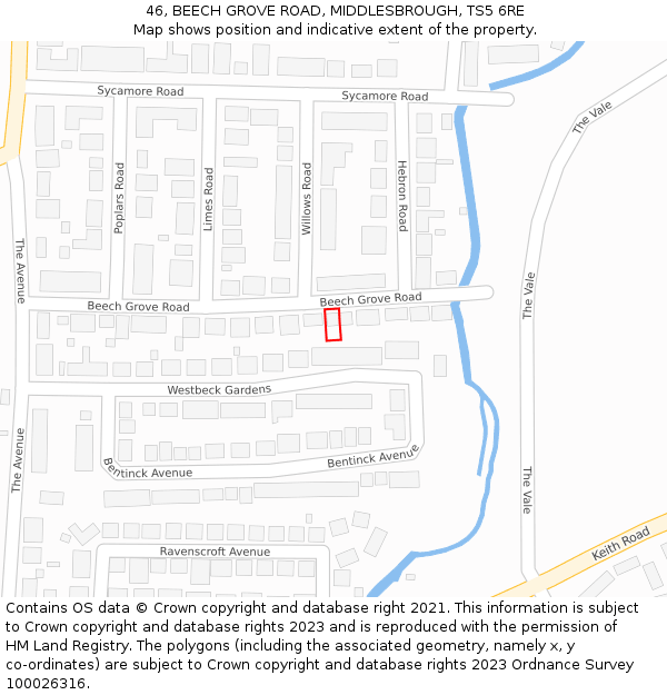 46, BEECH GROVE ROAD, MIDDLESBROUGH, TS5 6RE: Location map and indicative extent of plot