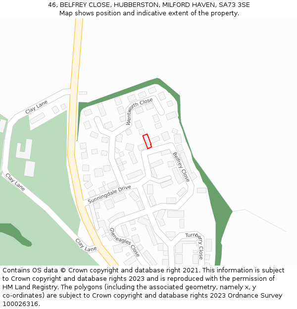 46, BELFREY CLOSE, HUBBERSTON, MILFORD HAVEN, SA73 3SE: Location map and indicative extent of plot