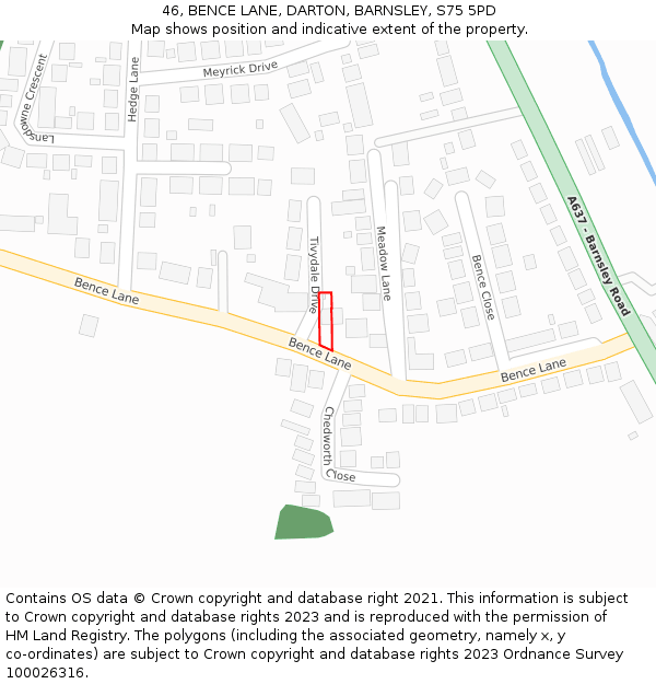 46, BENCE LANE, DARTON, BARNSLEY, S75 5PD: Location map and indicative extent of plot