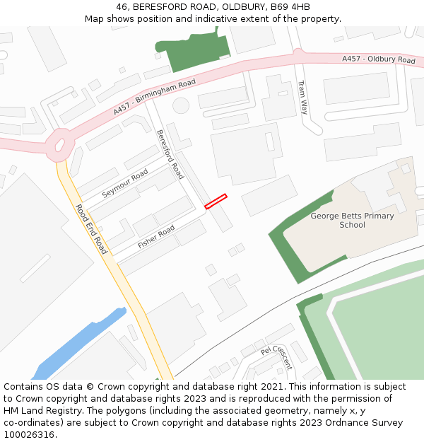 46, BERESFORD ROAD, OLDBURY, B69 4HB: Location map and indicative extent of plot