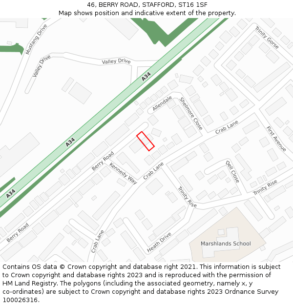 46, BERRY ROAD, STAFFORD, ST16 1SF: Location map and indicative extent of plot