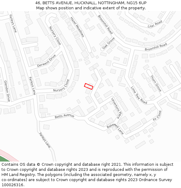 46, BETTS AVENUE, HUCKNALL, NOTTINGHAM, NG15 6UP: Location map and indicative extent of plot