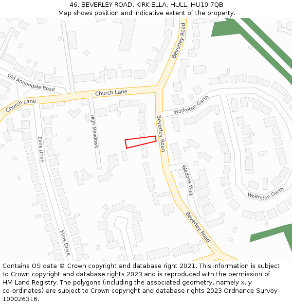 46, BEVERLEY ROAD, KIRK ELLA, HULL, HU10 7QB: Location map and indicative extent of plot