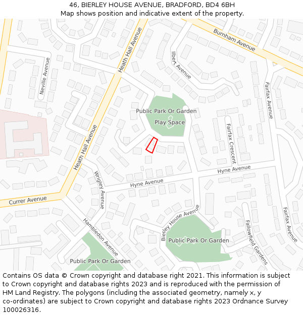 46, BIERLEY HOUSE AVENUE, BRADFORD, BD4 6BH: Location map and indicative extent of plot