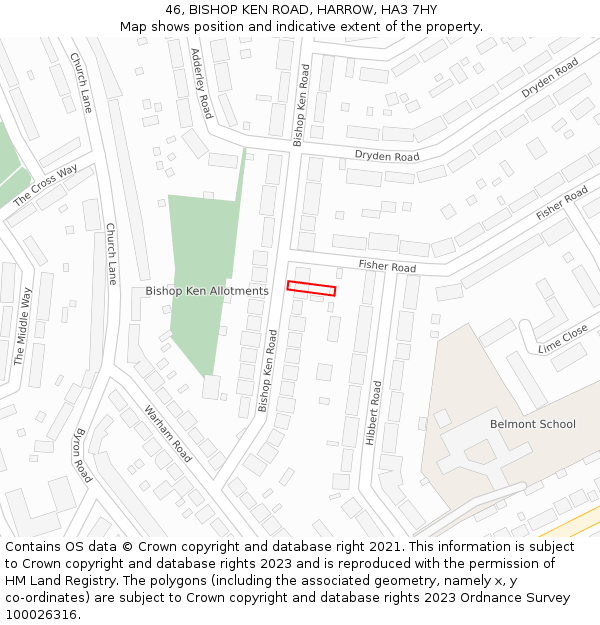 46, BISHOP KEN ROAD, HARROW, HA3 7HY: Location map and indicative extent of plot