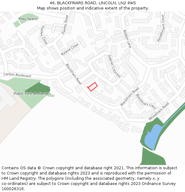 46, BLACKFRIARS ROAD, LINCOLN, LN2 4WS: Location map and indicative extent of plot