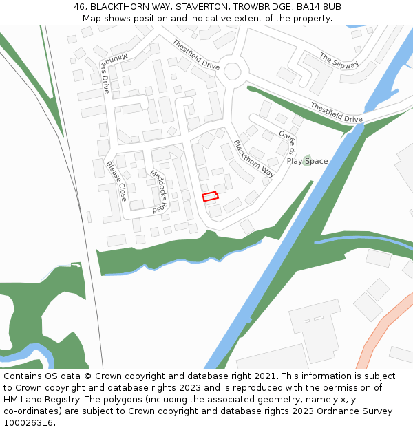 46, BLACKTHORN WAY, STAVERTON, TROWBRIDGE, BA14 8UB: Location map and indicative extent of plot