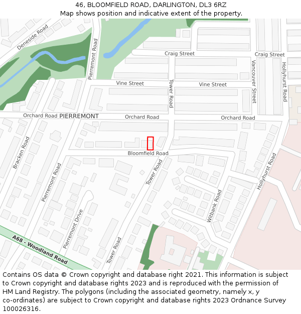 46, BLOOMFIELD ROAD, DARLINGTON, DL3 6RZ: Location map and indicative extent of plot