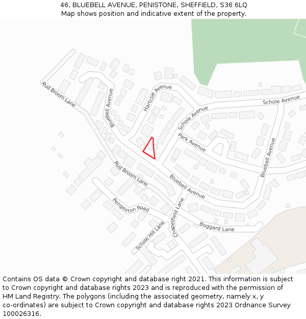 46, BLUEBELL AVENUE, PENISTONE, SHEFFIELD, S36 6LQ: Location map and indicative extent of plot