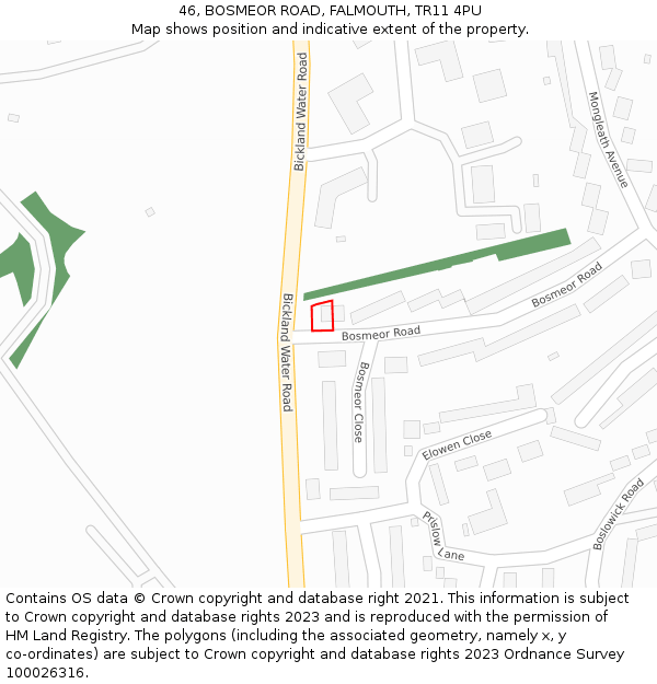 46, BOSMEOR ROAD, FALMOUTH, TR11 4PU: Location map and indicative extent of plot