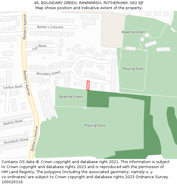 46, BOUNDARY GREEN, RAWMARSH, ROTHERHAM, S62 6JF: Location map and indicative extent of plot