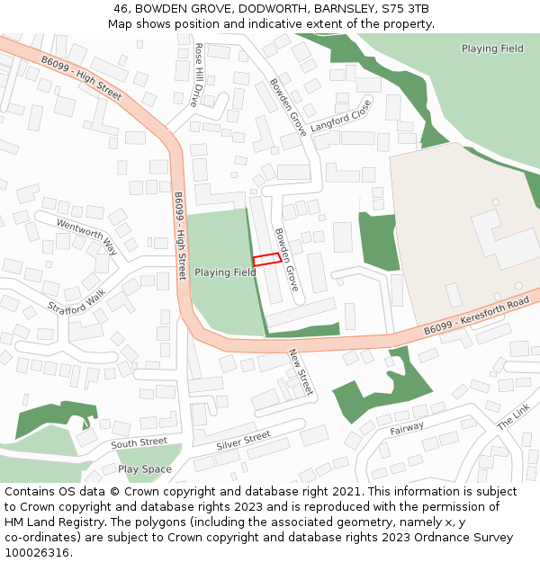 46, BOWDEN GROVE, DODWORTH, BARNSLEY, S75 3TB: Location map and indicative extent of plot