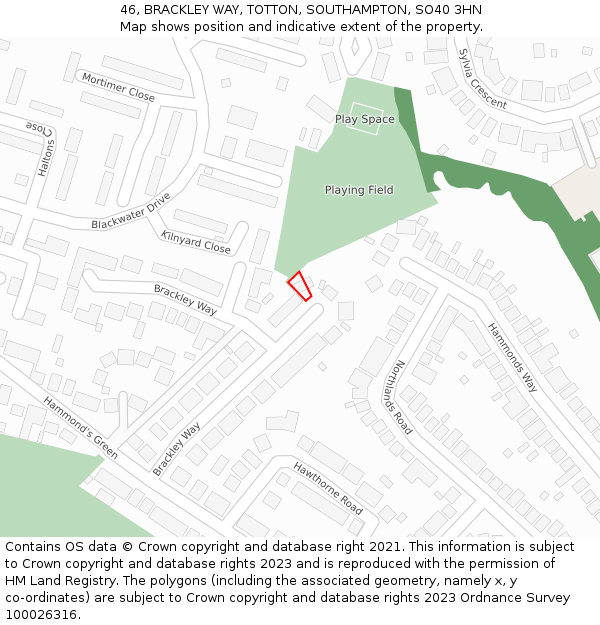 46, BRACKLEY WAY, TOTTON, SOUTHAMPTON, SO40 3HN: Location map and indicative extent of plot