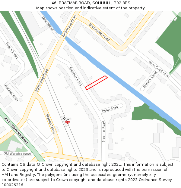 46, BRAEMAR ROAD, SOLIHULL, B92 8BS: Location map and indicative extent of plot