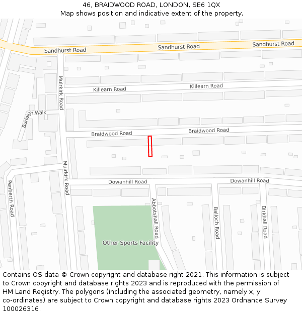 46, BRAIDWOOD ROAD, LONDON, SE6 1QX: Location map and indicative extent of plot