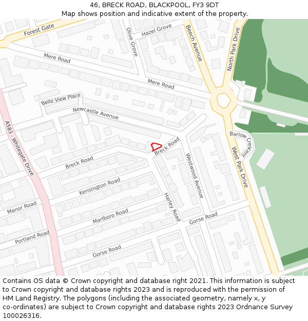 46, BRECK ROAD, BLACKPOOL, FY3 9DT: Location map and indicative extent of plot