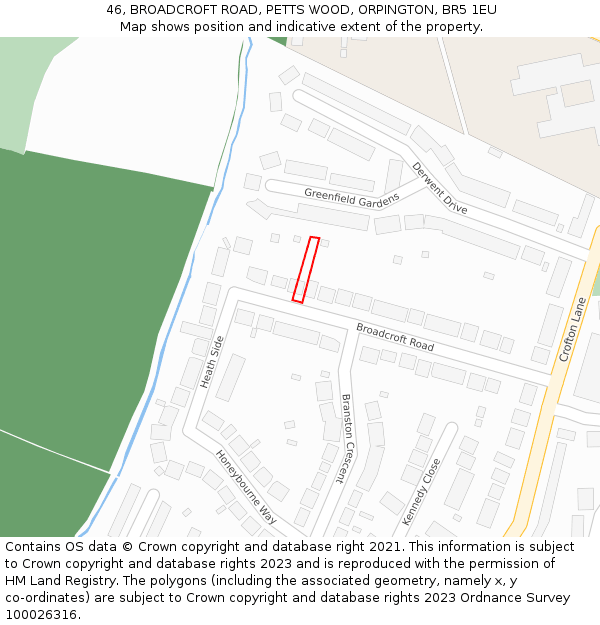 46, BROADCROFT ROAD, PETTS WOOD, ORPINGTON, BR5 1EU: Location map and indicative extent of plot