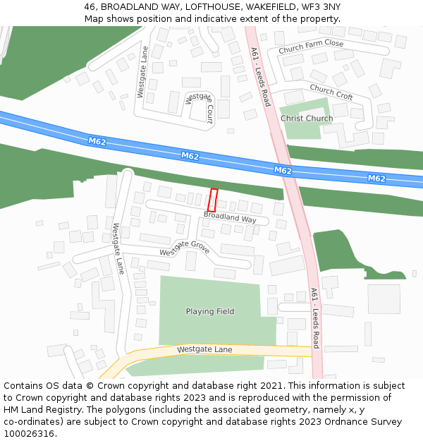46, BROADLAND WAY, LOFTHOUSE, WAKEFIELD, WF3 3NY: Location map and indicative extent of plot