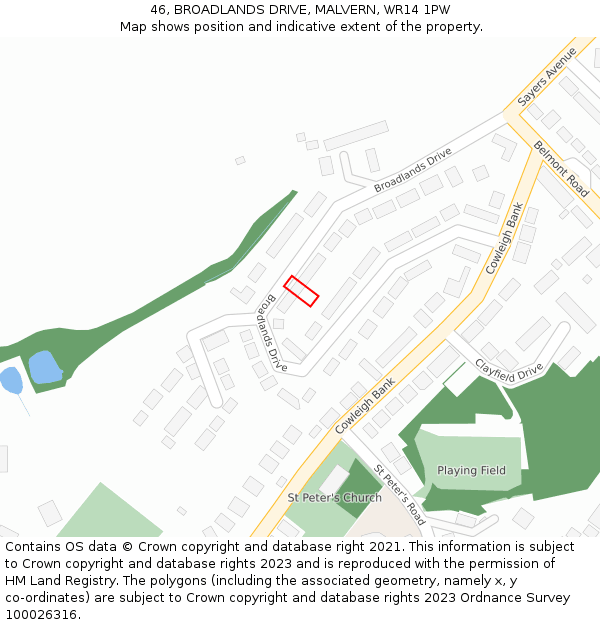 46, BROADLANDS DRIVE, MALVERN, WR14 1PW: Location map and indicative extent of plot