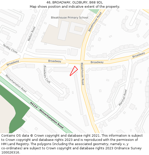 46, BROADWAY, OLDBURY, B68 9DL: Location map and indicative extent of plot