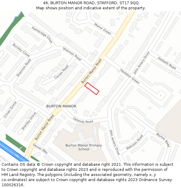 46, BURTON MANOR ROAD, STAFFORD, ST17 9QQ: Location map and indicative extent of plot